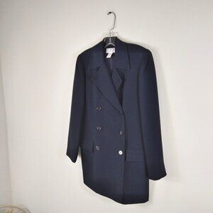 Vintage 90's Navy Blue Long Oversized Double Breasted Blazer/Swing Coat Sz2